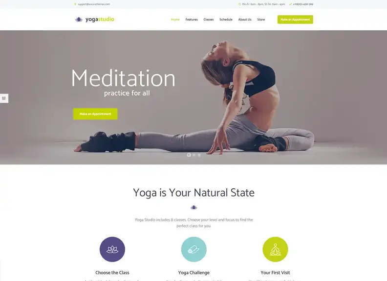Yoga stüdyosu |  Yoga, spor salonu ve sağlık WordPress teması