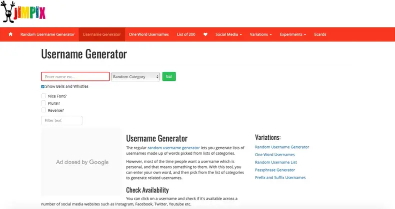 Jimpix brugernavn generator