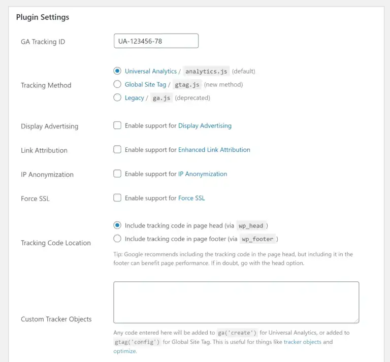 Configuração do plug-in GA do Google Analytics