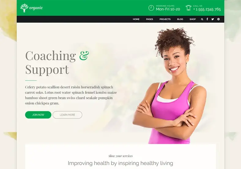 Alimentos Orgânicos - Tema WordPress para Coach de Nutrição