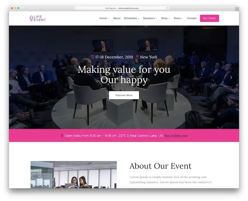 tema wordpress lifevent para conferências e eventos