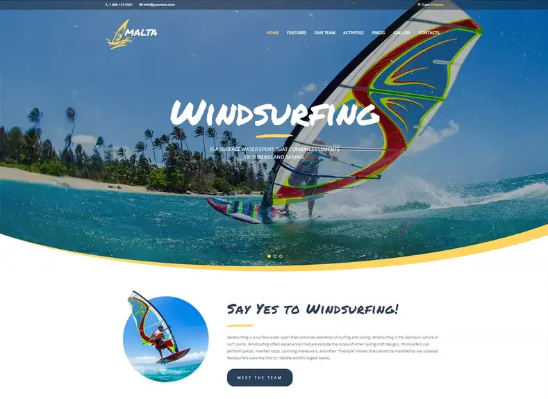 Malte - Thème WordPress du centre de planche à voile, de kitesurf et de wakesurf