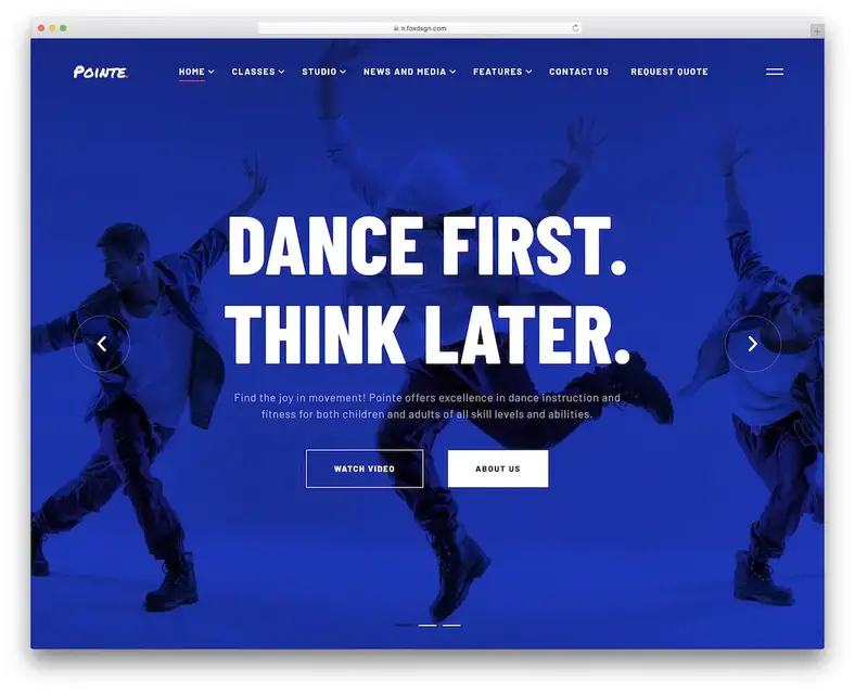 studio tari tema pointe wordpress