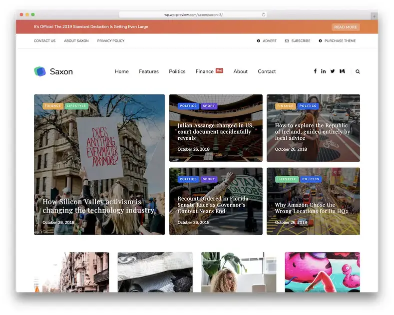 tema wordpress majalah saxon