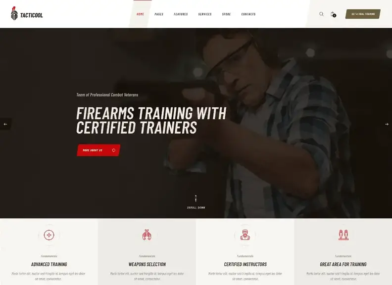 Tacticool |  Temă WordPress pentru Gun Shop și Shooting Range
