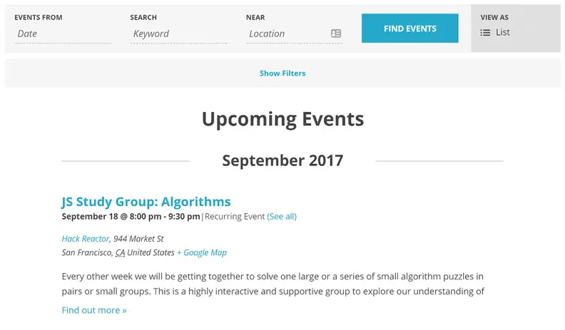 Esempio di dettagli dell'evento