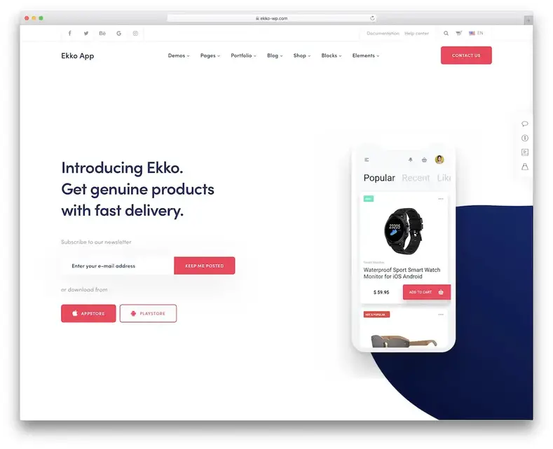 aplicativo ekko mostra tema wordpress