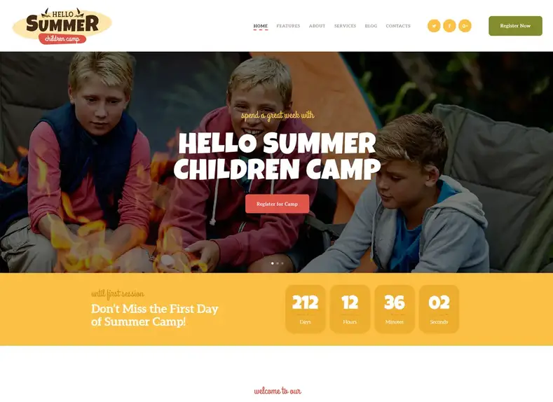 Bonjour l'été |  Un thème WordPress pour les camps d'enfants