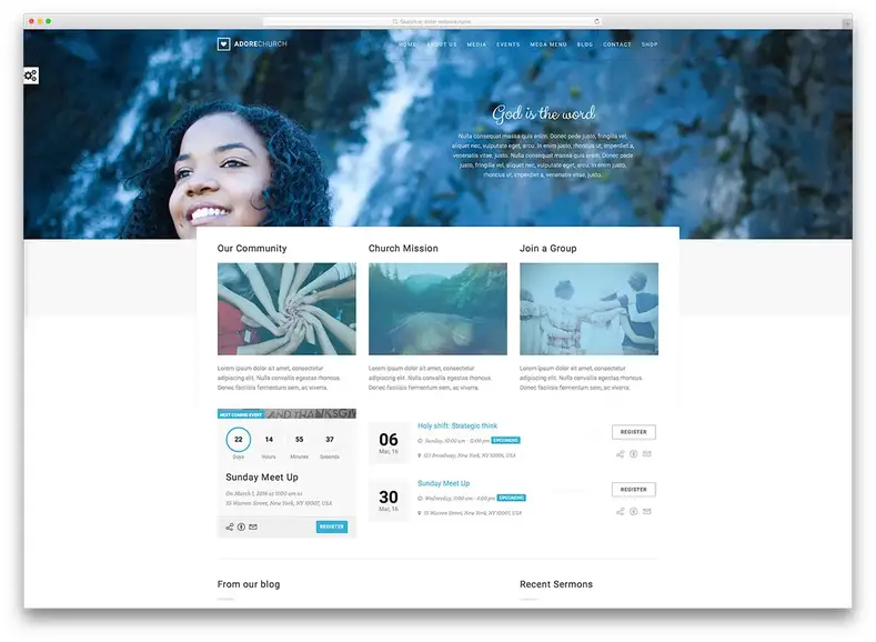 modelo de site de igreja mínima de adoração