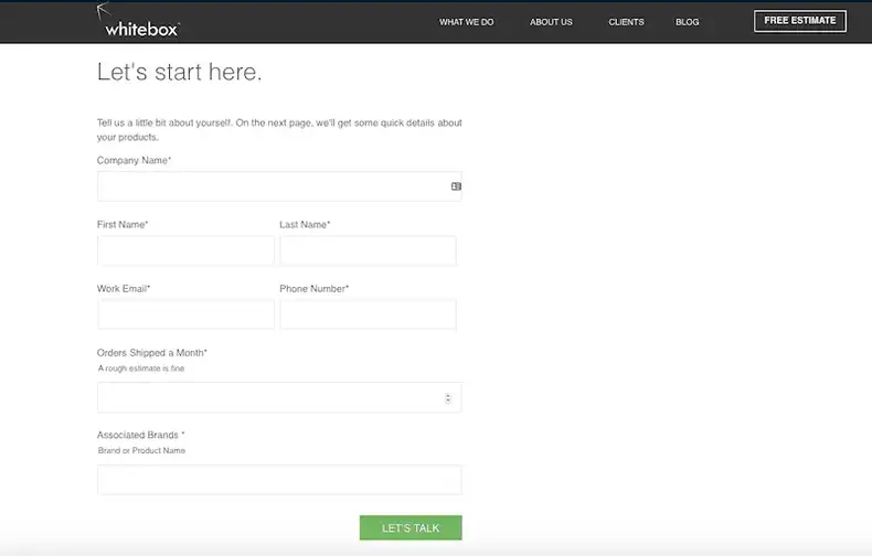 Melhores empresas terceirizadas de logística: Formulário WhiteBox