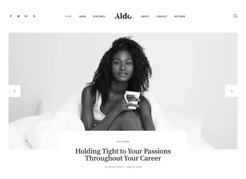 Aldo |  Thème WordPress du blog Gutenberg noir et blanc