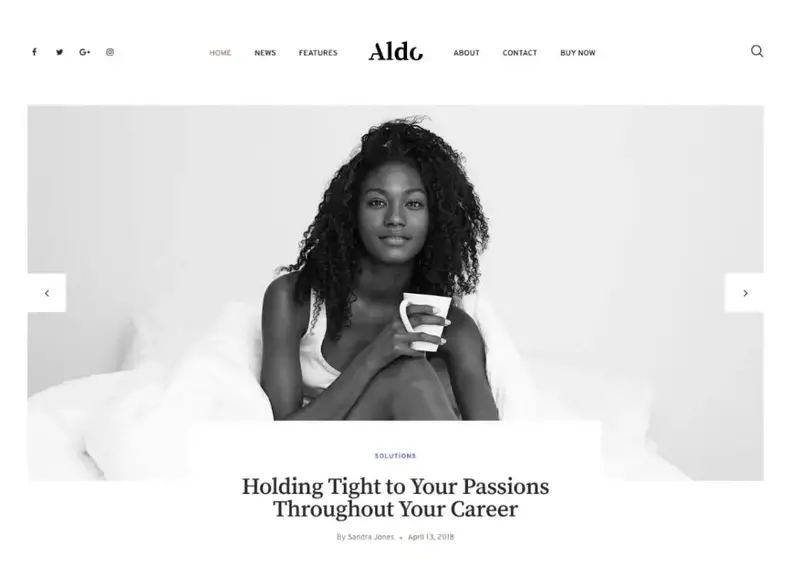 Aldo |  Tema WordPress del blog Gutenberg in bianco e nero