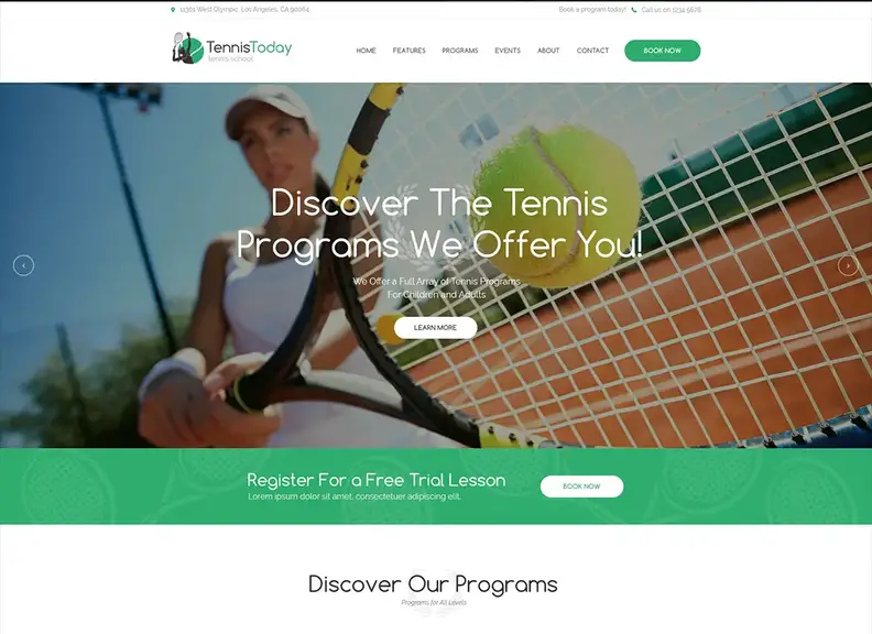 Tennis Today - Tema WordPress per scuole ed eventi sportivi