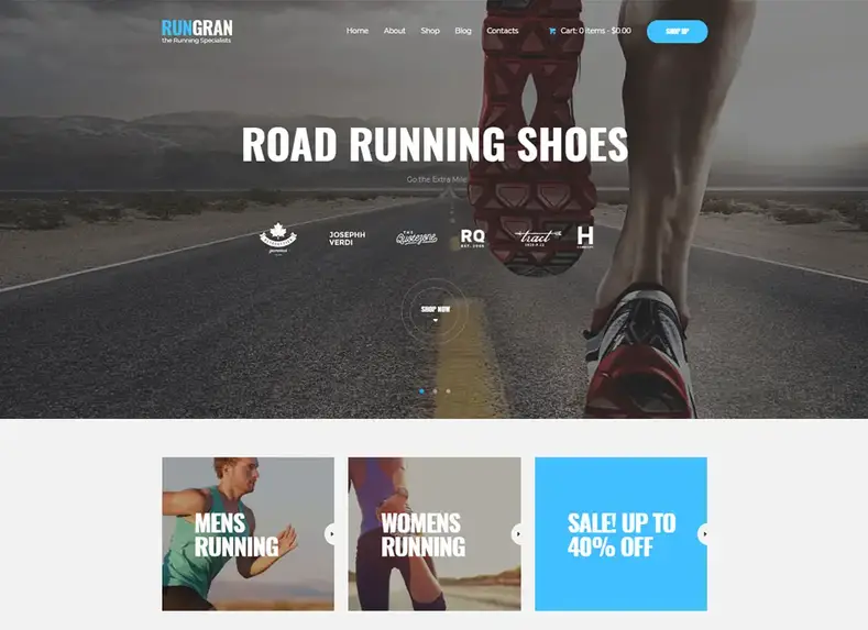 Executar Grande |  Tema WordPress para loja de roupas e equipamentos esportivos