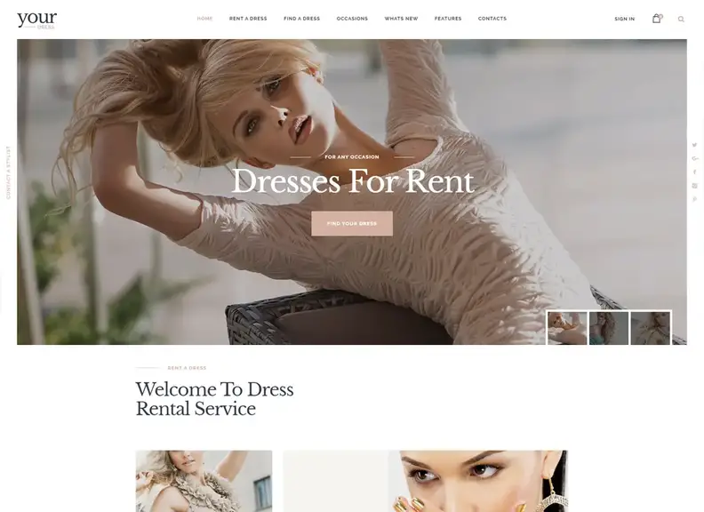 Il tuo vestito |  Tema WordPress per i servizi di noleggio di vestiti in affitto