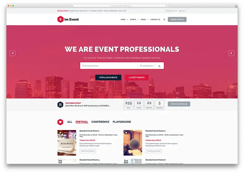 gestão de eventos tema wordpress