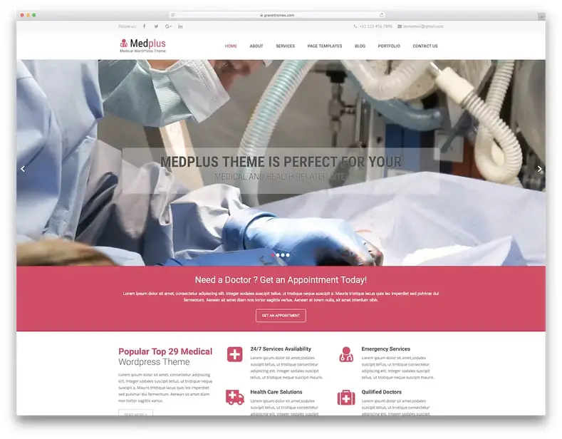 med plus tema wordpress médico grátis