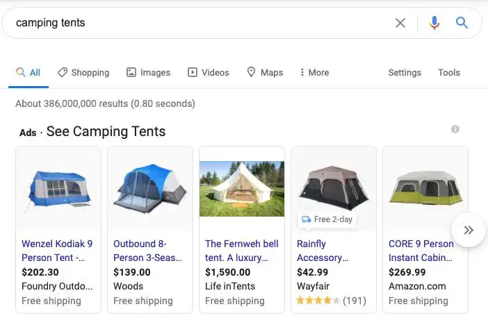 Google Shopping -annonce