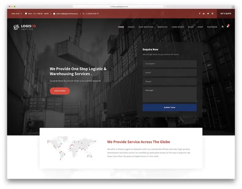 thème wordpress de logistique de transport logisco