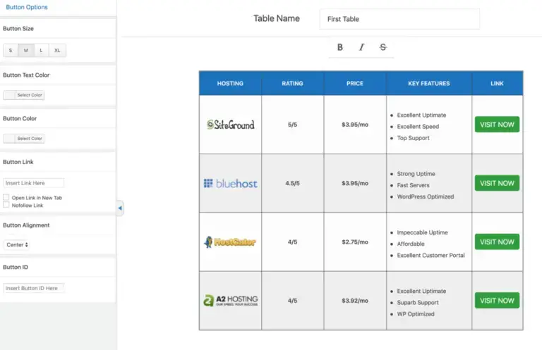 Exemple de générateur de table WP