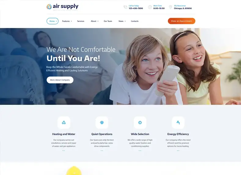 Entreprise de services de climatisation et chauffage Thème WordPress + RTL