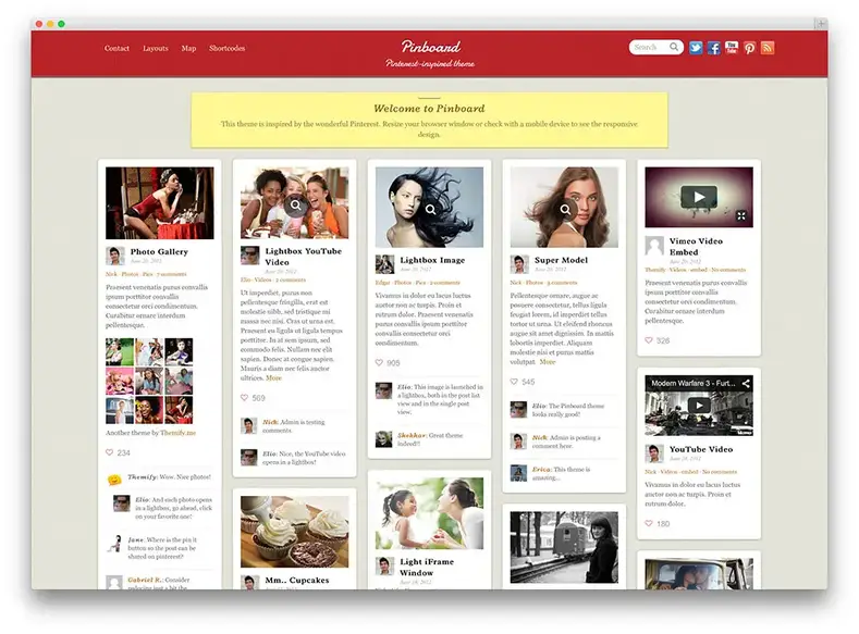 tema de blog de grade de quadro de avisos limpo