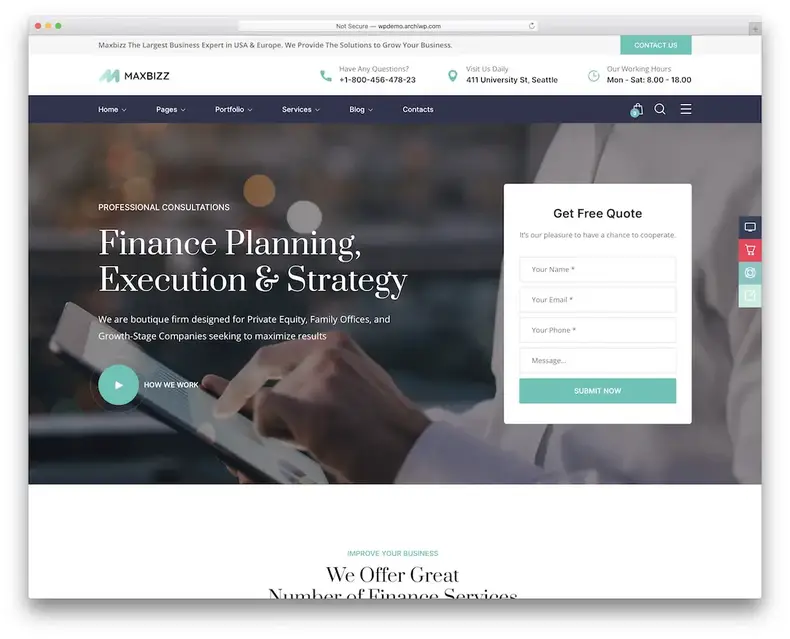 thème wordpress de la société financière maxbizz