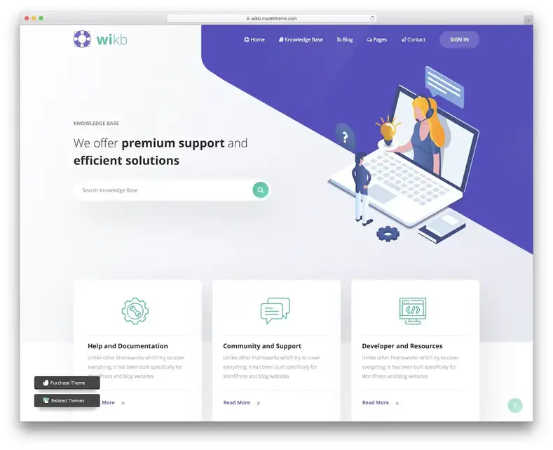 wikb base de conhecimento wiki FAQ suporte tema wordpress