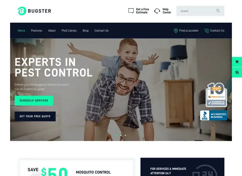 Bugster |  Thème WordPress de lutte contre les parasites et les insectes pour les services à domicile