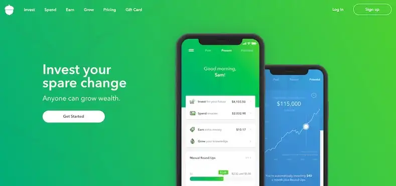 Página inicial da Acorns