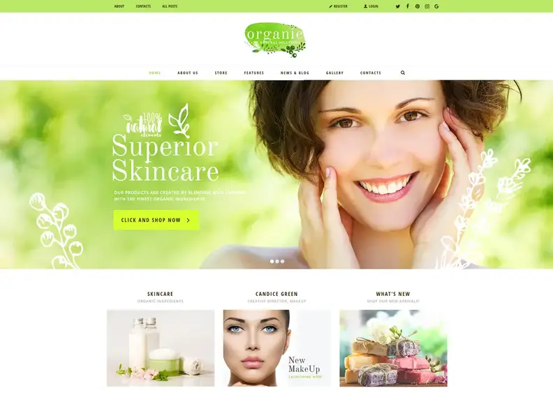 Negozio di cosmetici biologici e cosmetici naturali |  Tema WordPress del negozio biologico