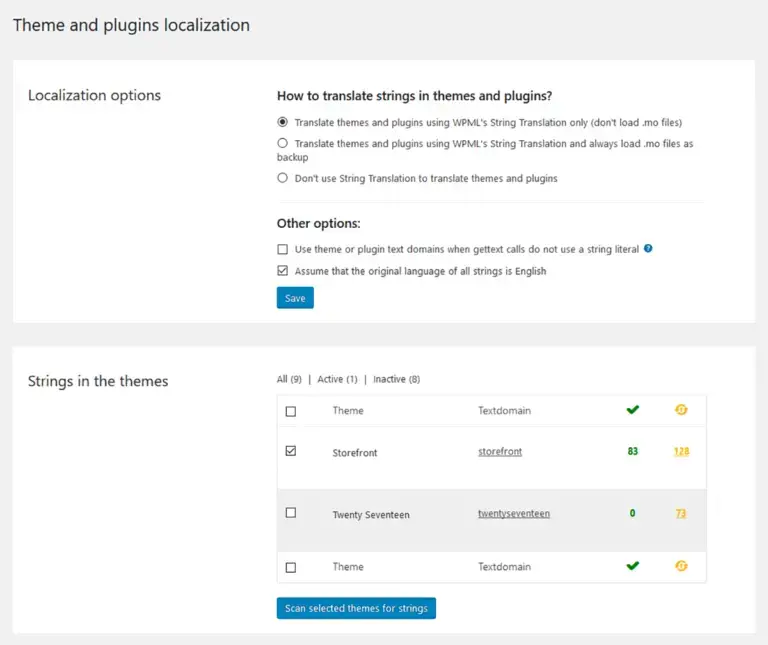 Localização de temas e plugins