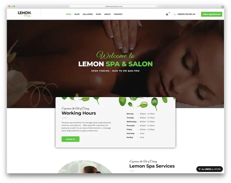 thème wordpress du salon de massage spa au citron