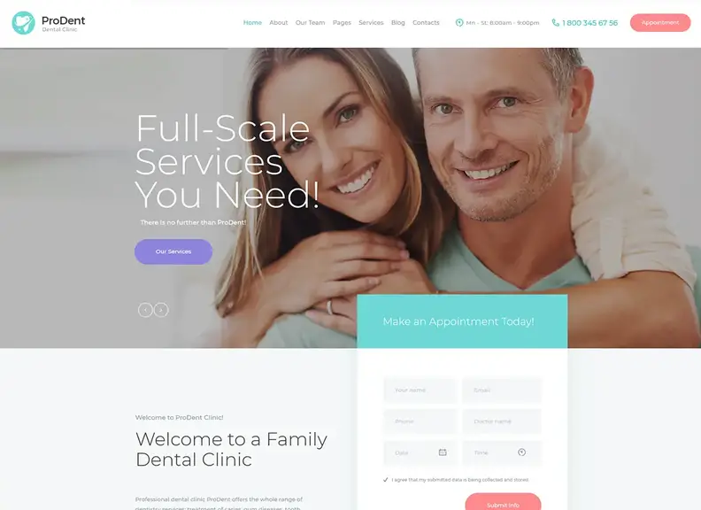 ProDent |  Téma WordPress zubná klinika a zdravotníctvo
