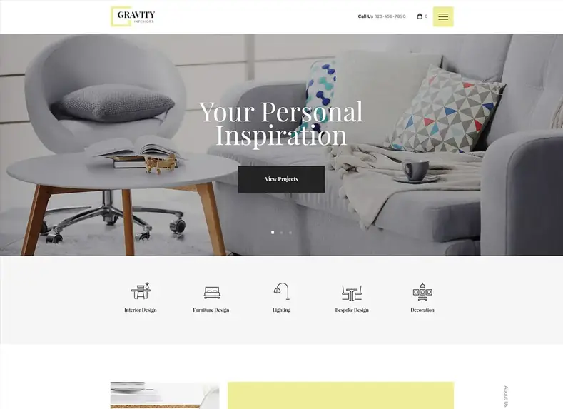 Gravidade |  Tema WordPress de uma loja de móveis e design de interiores contemporâneo