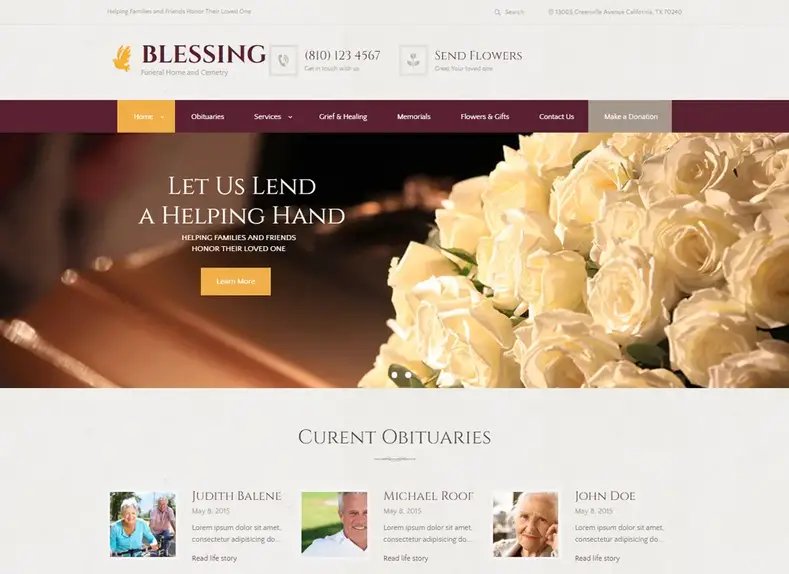 Bénédiction - Thème WordPress pour funérailles