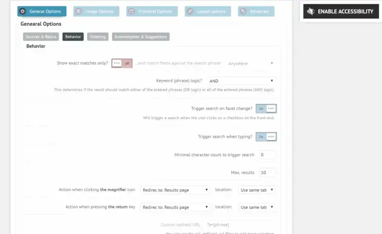 Paramètres Ajax Search Pro