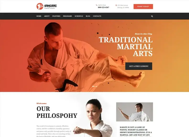 Samurai |  Tema WordPress per la scuola di karate e il centro fitness
