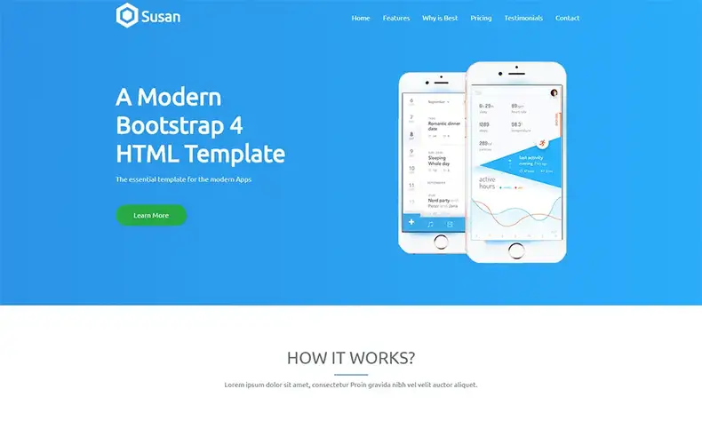 Susan - Modèle de page de destination du modèle HTML5 d'app Landing