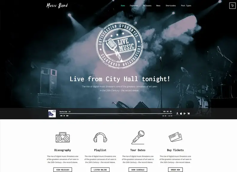 Tema WordPress per eventi live di Music Band e Music Club