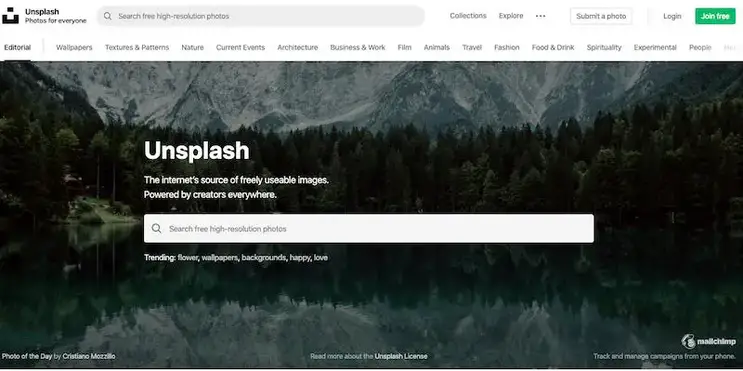Сайты бесплатных фотографий: Unsplash