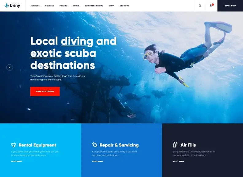 Briny |  Téma WordPress Škola potápania a vodné športy