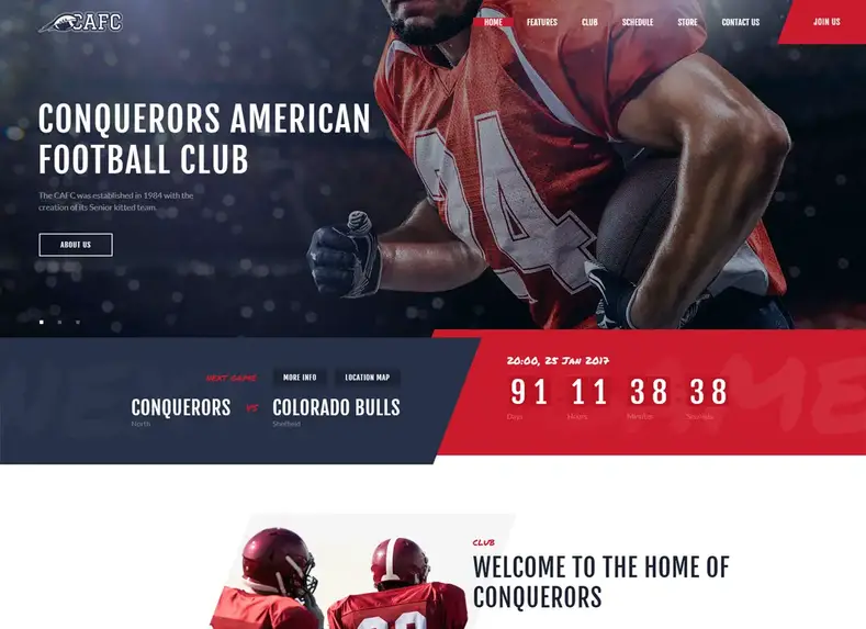 Conquistadores |  Tema WordPress Clube de Futebol Americano