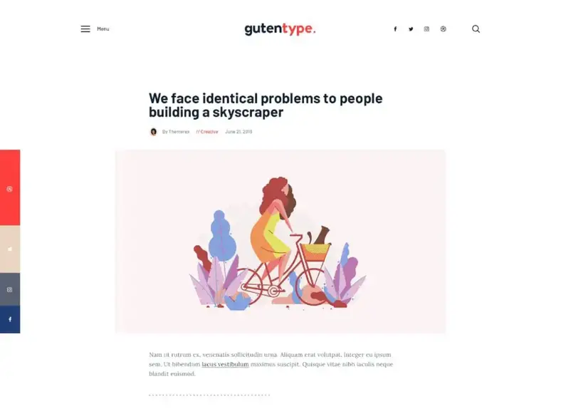 Gutentype |  Thème WordPress 100% Gutenberg pour blog moderne + Elementor