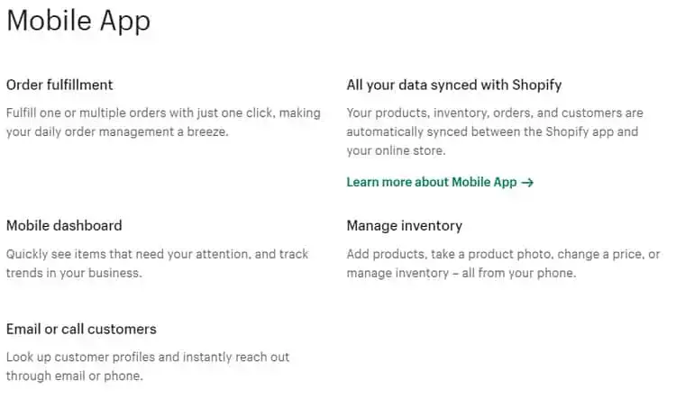 Fitur aplikasi seluler Shopify