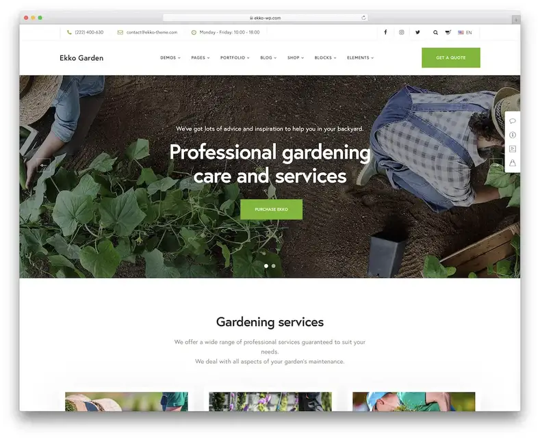 jardinier jardinage aménagement paysager thème wordpress