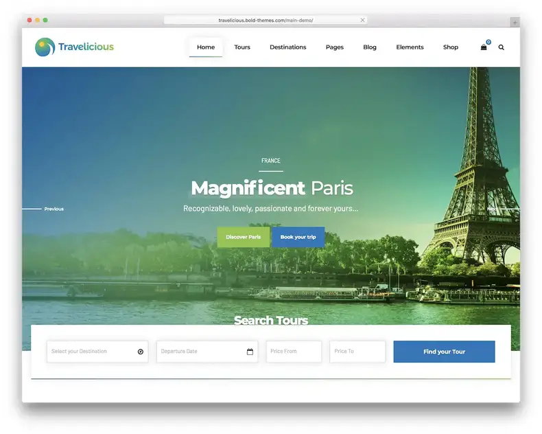 thème wordpress de l'agence de voyage travelicious