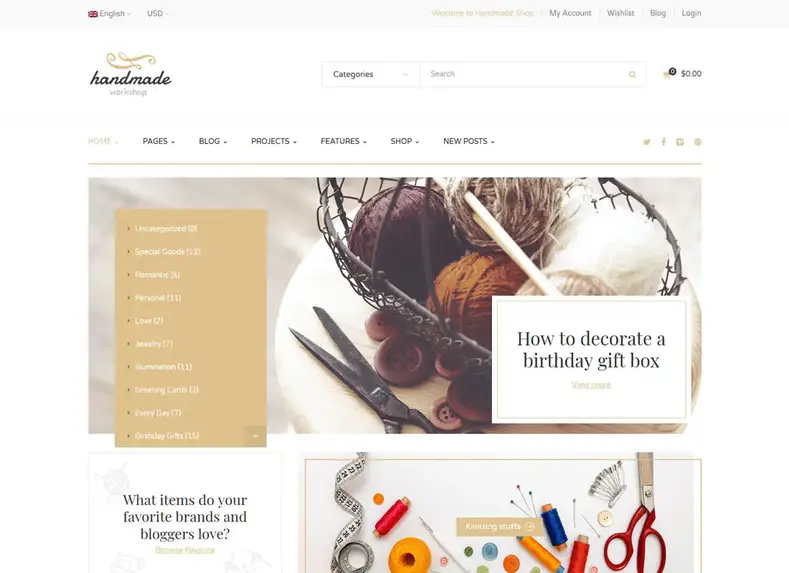 Feito à mão |  Oficina artesanal WooCommerce WordPress Theme