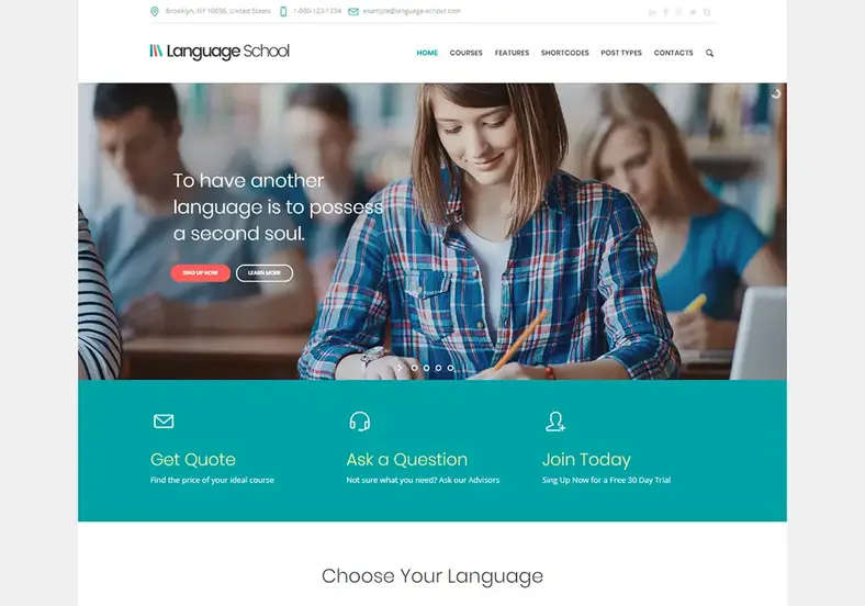 design do site da escola de idiomas