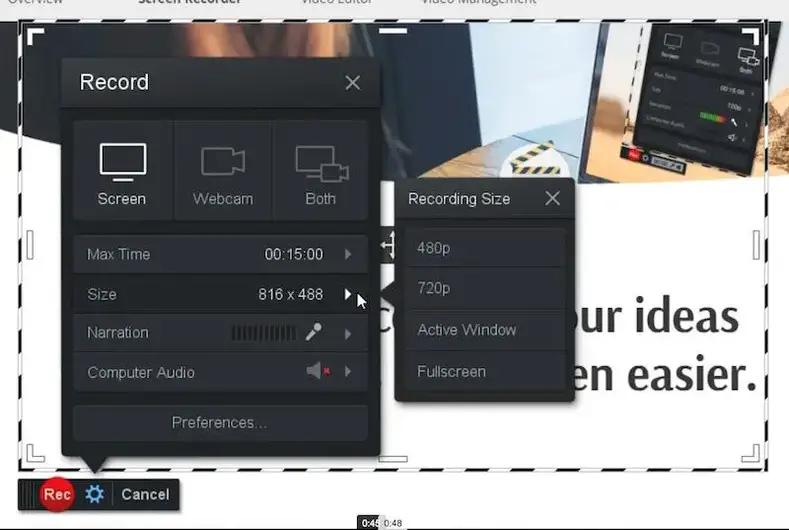 Screencast Matic: Opsi Ukuran